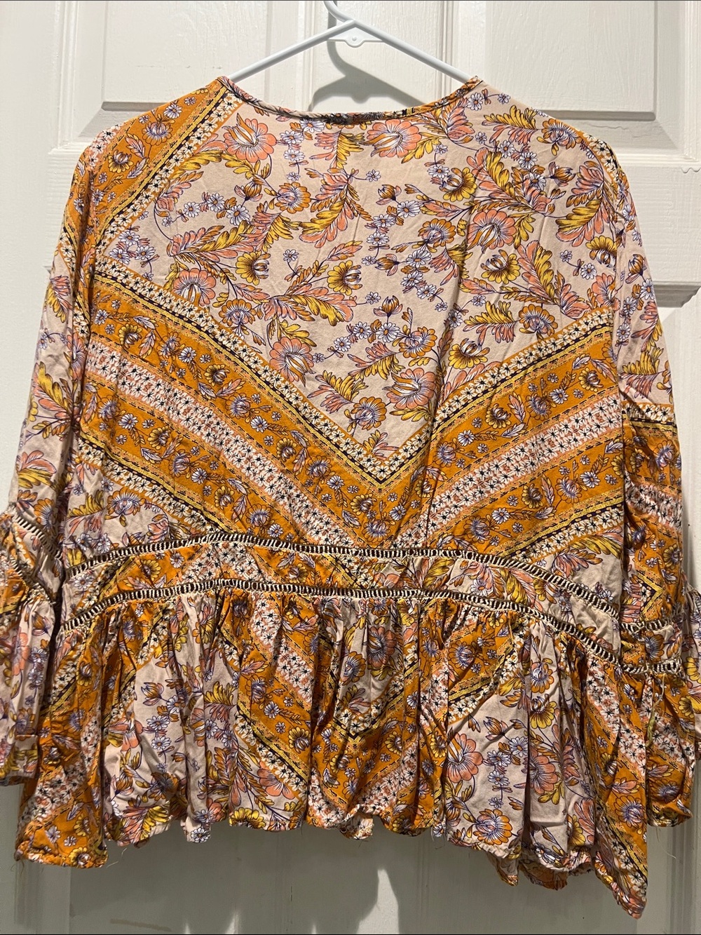 Jaase Mustard Floral Boho Peasant Blouse - Picture 8 of 9